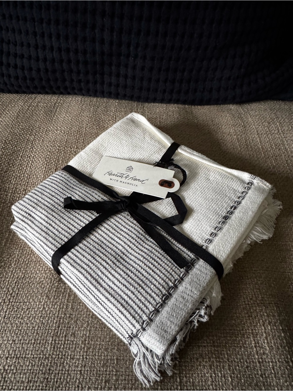 Hearth & Hand White and gray Striped Wash Cloth Set